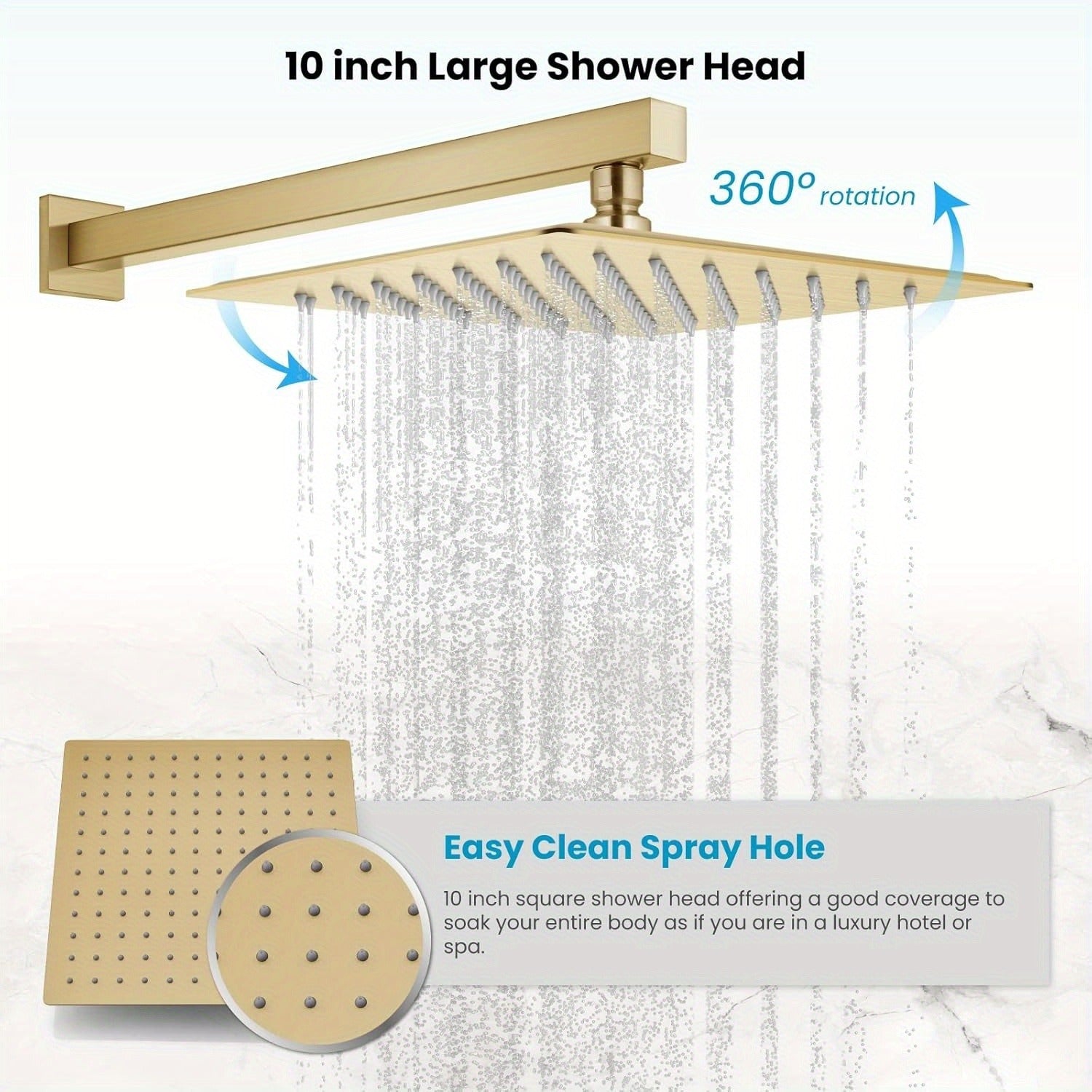 Conjunto de Ducha con Cabezal de Lluvia y Rociador Manual, Grifo de Alta Presión para Ducha Incluye Válvula de Montaje Interno y Moldura Decorativa en Color Dorado Pulido 30.48 cm