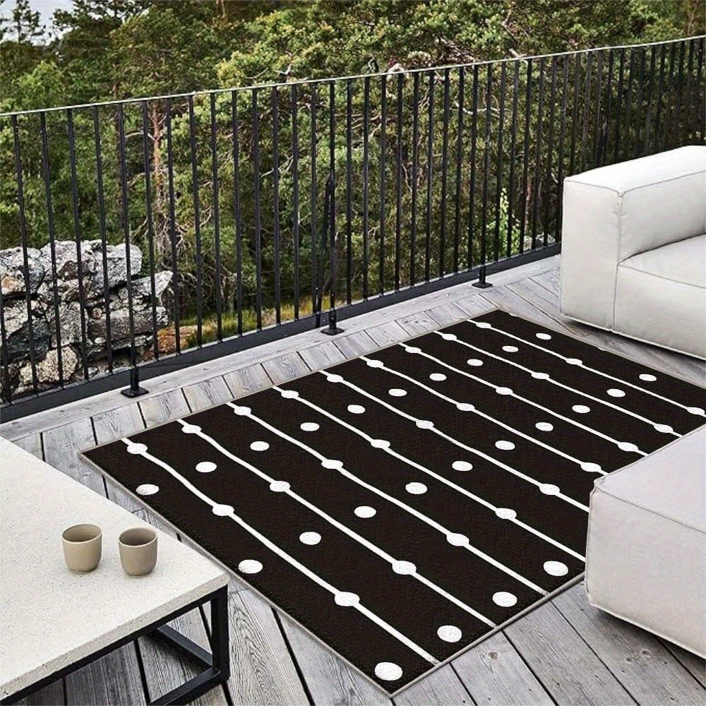 Alfombra Seven Stars de Poliéster Lavable a Máquina - Bajo Pelo para Interior/Exterior con Rayas, Cuadros y Diseños Sólidos, Base Antideslizante, Tamaños Grandes hasta 2.16m² para Patio, Jardín, Sala o Dormitorio