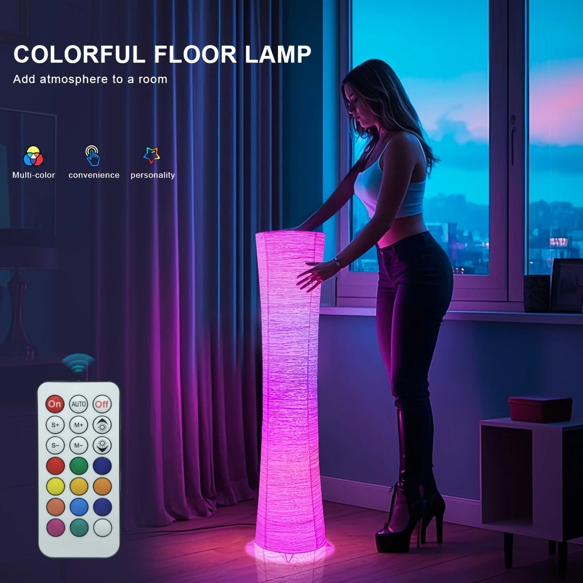 1 lámpara de suelo vertical de papel LED, control remoto, lámpara de suelo RGB con cambio de color, alimentación por USB, adecuada para sala de estar, dormitorio, estudio, sala de juegos.