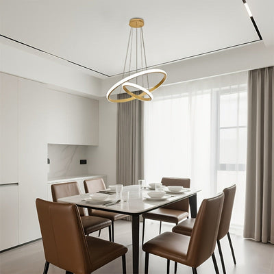 1 pieza, moderno candelabro dorado, candelabro LED irregular y aerodinámico, candelabro de altura ajustable, adecuado para isla de cocina, comedor, dormitorio, sala de estar, pasillo, porche, candelabro LED de 2 anillos, ajustable en tres temperaturas de