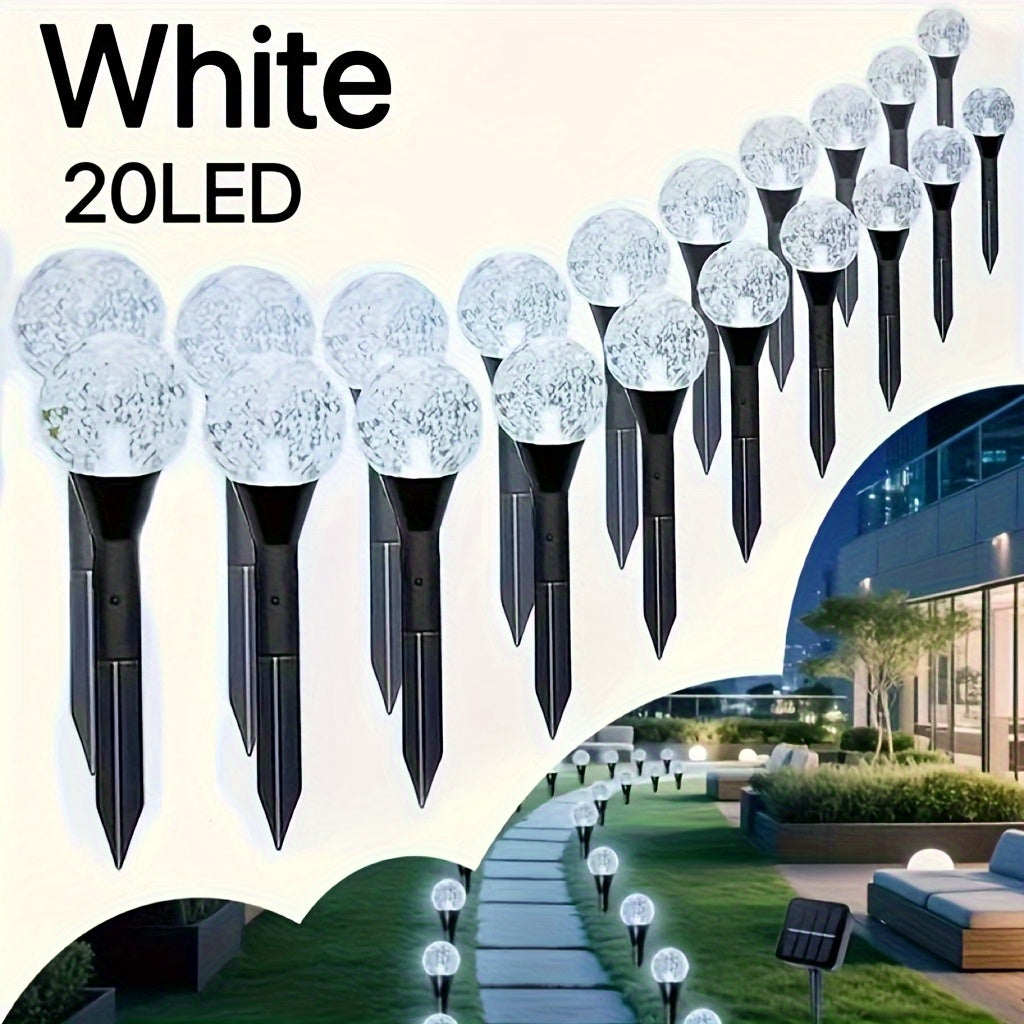 20 Luces Solares de Bola de Cristal con Burbujas LED - Blanco Cálido/Blanco/Cambio de Color, Encendido/Apagado Automático al Anochecer y Amanecer, Lámparas Ecológicas para Jardín, Patio y Decoración Exterior (Sin Cable), Iluminación Duradera para Caminos