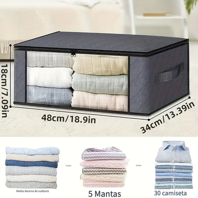 Una bolsa de almacenamiento de ventana plegable de PVC, con 3 capas de tejido no tejido, una caja de almacenamiento transparente para ropa y mantas, en gris, con un diseño minimalista y cierre con cremallera, adecuada para el transporte diario y el movim