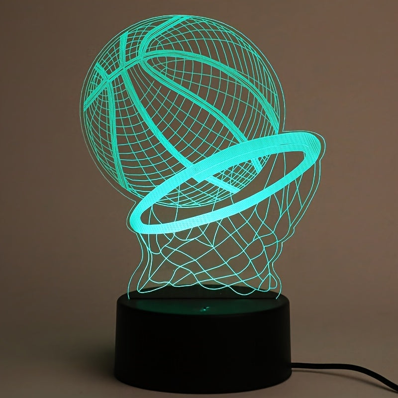 Luz nocturna LED de baloncesto 3D - Lámpara de mesa con diseño geométrico y brillo cálido, alimentada por USB, decoración moderna para dormitorio, regalo perfecto para el cumpleaños de Navidad para fans del deporte, luz nocturna para dormitorio | Ilumina