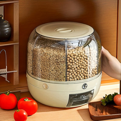 1 Unidad Contenedor Giratorio Hermético con Ventana Transparente y Asa Ergonómica para Almacenar Granos – Organizador de Cocina Ahorrador de Espacio para Arroz, Frijoles, Harina – Plástico Duradero, Solo Lavado a Mano