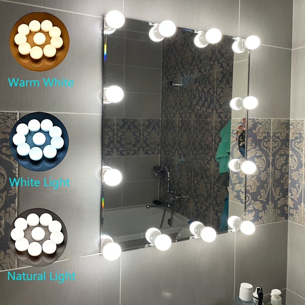 Espejo de tocador ajustable de 3 colores con alimentación USB, tira de LED con control de botón, ideal para estaciones de maquillaje, tocadores, iluminación de espejos de dormitorio y baño - No se requieren baterías