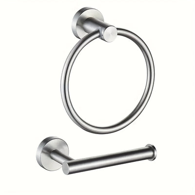 Juego de 2 accesorios para baño de acero inoxidable redondos, set de toallero y portarrollos de papel higiénico negro mate para montar en pared