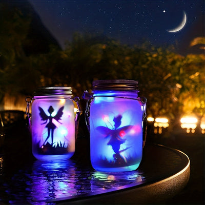1 unidad, luces solares de hadas, luces decorativas para jardín - lámparas colgantes de vidrio esmerilado en frasco Mason para árbol, mesa, patio, jardín, césped