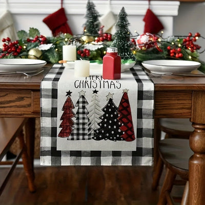 1pc Camino de Mesa Navideño Buffalo Plaid Merry Xmas, Decoración para Cocina y Comedor en Invierno, Adorno Festivo para Interiores y Exteriores 33.02x121.92 cm/33.02x182.88 cm/33.02x274.32 cm