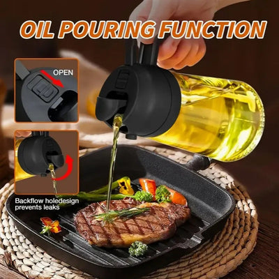 Botella de Aceite 2 en 1 con Rociador y Vertedor - Dispensador Portátil para Cocinar, Ensaladas y Hornear - Diseño Fácil de Limpiar - Ideal para Aceites de Oliva, Vegetales y Cocción - Perfecto para Hogares y Cocinas Profesionales
