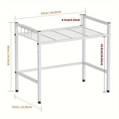 Estante para Microondas de 2 Niveles con Ganchos - Solución de Almacenamiento Versátil para Cocina y Baño, Construcción Duradera de Plástico/Metal, Estantes de Utilidad