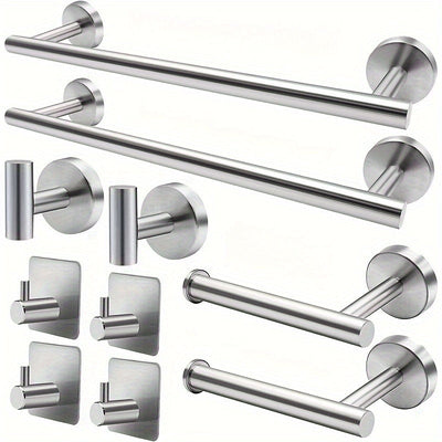 Juego de accesorios para baño moderno 2024, incluye barra para toallas de 15.8 pulgadas, montaje en pared con taladro, material duradero, acero inoxidable SUS304, juego de 10 piezas (plateado/negro)