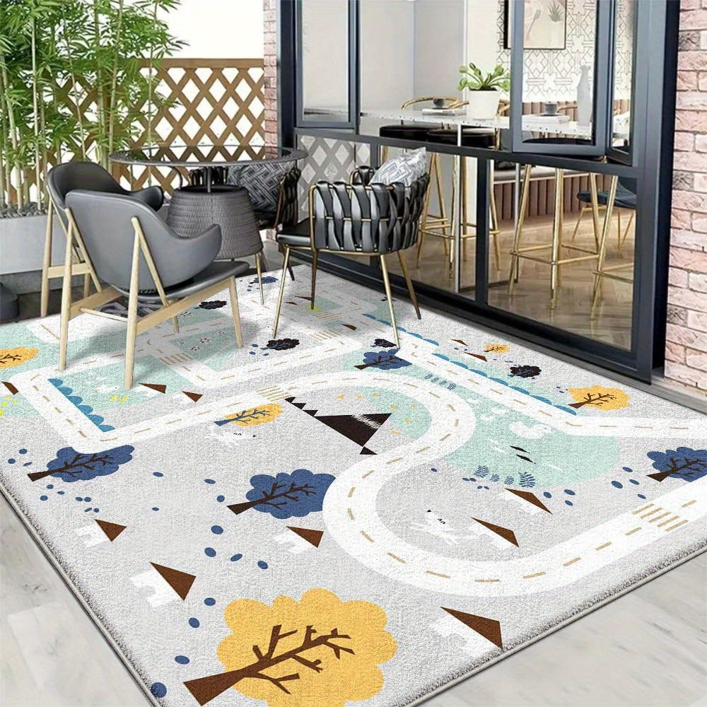 Estera floral de estilo terciopelo con diseño de cuernos de estrella - Suave, duradera, lavable a máquina, con respaldo antideslizante, base azul y marco floral dorado, ideal para uso interior/exterior, perfecta para decorar el salón o la terraza, alfomb