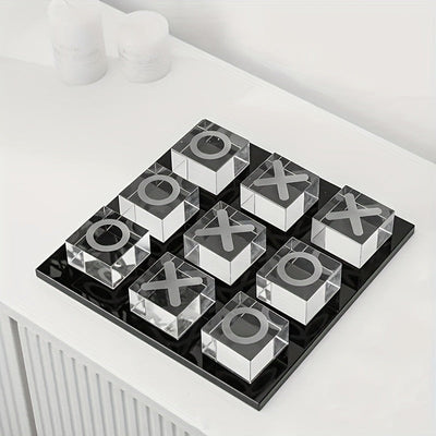 Decoración minimalista moderna de tablero de ajedrez XO cuadrado con cristales, pequeño adorno geométrico en blanco y - estatua multifuncional para decoración interior de escritorio o sala sin necesidad de electricidad