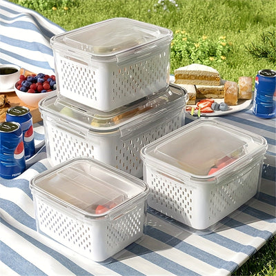 Juego de 9 Recipientes para Alimentos sin BPA con Cesta y Tapas - Herméticos, Apto para Nevera, Reutilizable Organizador Multiusos para Frutas, Verduras y Comidas