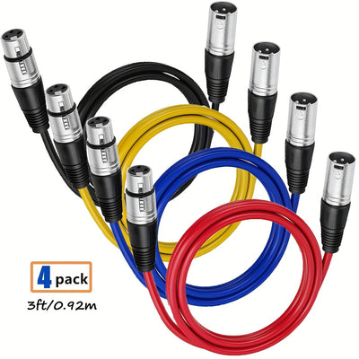 4 cables XLR multicolor, conectores macho a hembra de 3 pines, cable de audio de alta fidelidad para micrófonos, mezcladoras y bocinas, cubierta de PVC resistente, compatible con equipos de estudio e iluminación escénica