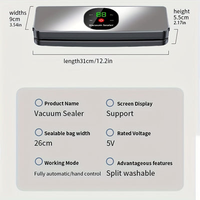 Maquinilla de sellado al vacío portátil con carga USB para alimentos, máquina automática de sellado de alimentos con pantalla LED, ideal para camping, caza y uso en la cocina, almacenamiento de alimentos al aire libre, el mejor regalo del Día de la Madre