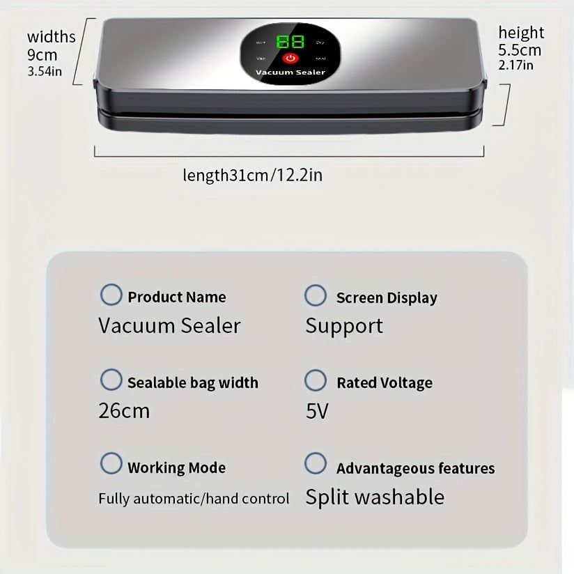 Maquinilla de sellado al vacío portátil con carga USB para alimentos, máquina automática de sellado de alimentos con pantalla LED, ideal para camping, caza y uso en la cocina, almacenamiento de alimentos al aire libre, el mejor regalo del Día de la Madre