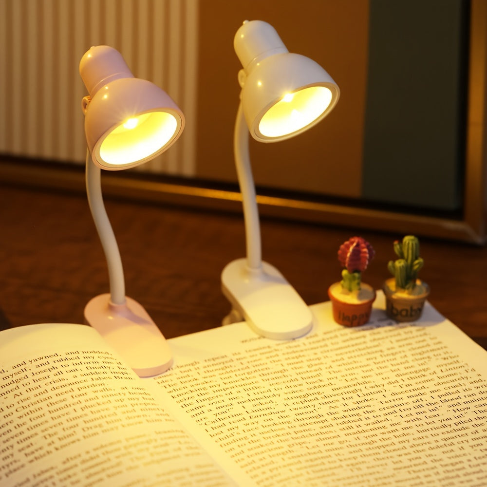 1/2 piezas Luz de Libro Mini LED Rosa y Blanca con Brazo Ajustable - Lámpara Portátil para Lectura Nocturna en Dormitorios, Luz Decorativa de Mesa a Pilas, Ideal para Leer en la Cama o Escritorio, lámpara mini para leer con clip