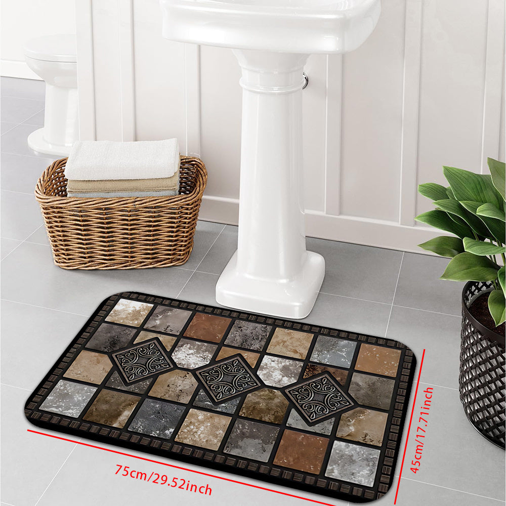 1 alfombra de entrada antideslizante lavable, felpudo de bienvenida con diseño de piedra roja y azulejos, lavable a máquina, resistente, varios tamaños para hogar, jardín y salas, decoración rústica
