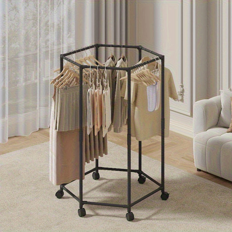 Perchero hexagonal ahorrador de espacio - soporte metálico resistente para ropa con múltiples barras, ideal para dormitorios, residencias y balcones, organizador elegante de armario con estructura en metal
