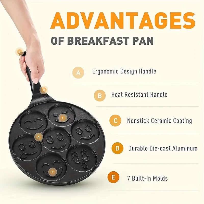 Mini Sartén para Panqueques de 7 Moldes – Antiadherente, Aleación de Aluminio Duradera para Limpieza Fácil y Formas Divertidas en la Hora del Desayuno
