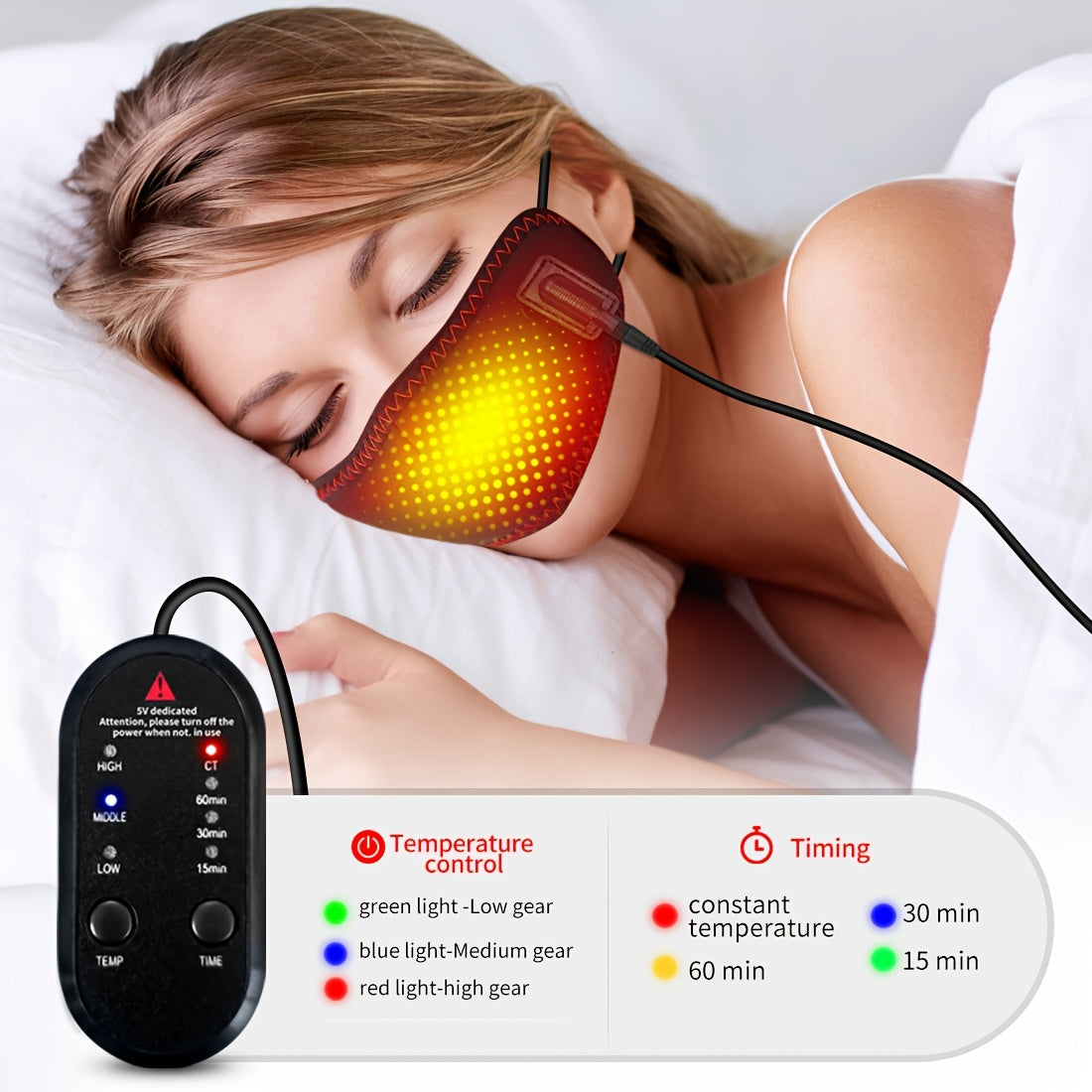 Máscara Calefactora para la Nariz con Alimentación USB y 3 Modos de Temperatura (Alta/Media/Baja), Luz Roja Relajante, Diseño Unisex – Batería y Adaptador No Incluidos