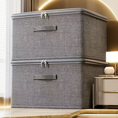 Caja de almacenamiento con tapa de cremallera, contenedor con asas, cubo plegable con tapa para organizar ropa en el armario o debajo de la cama