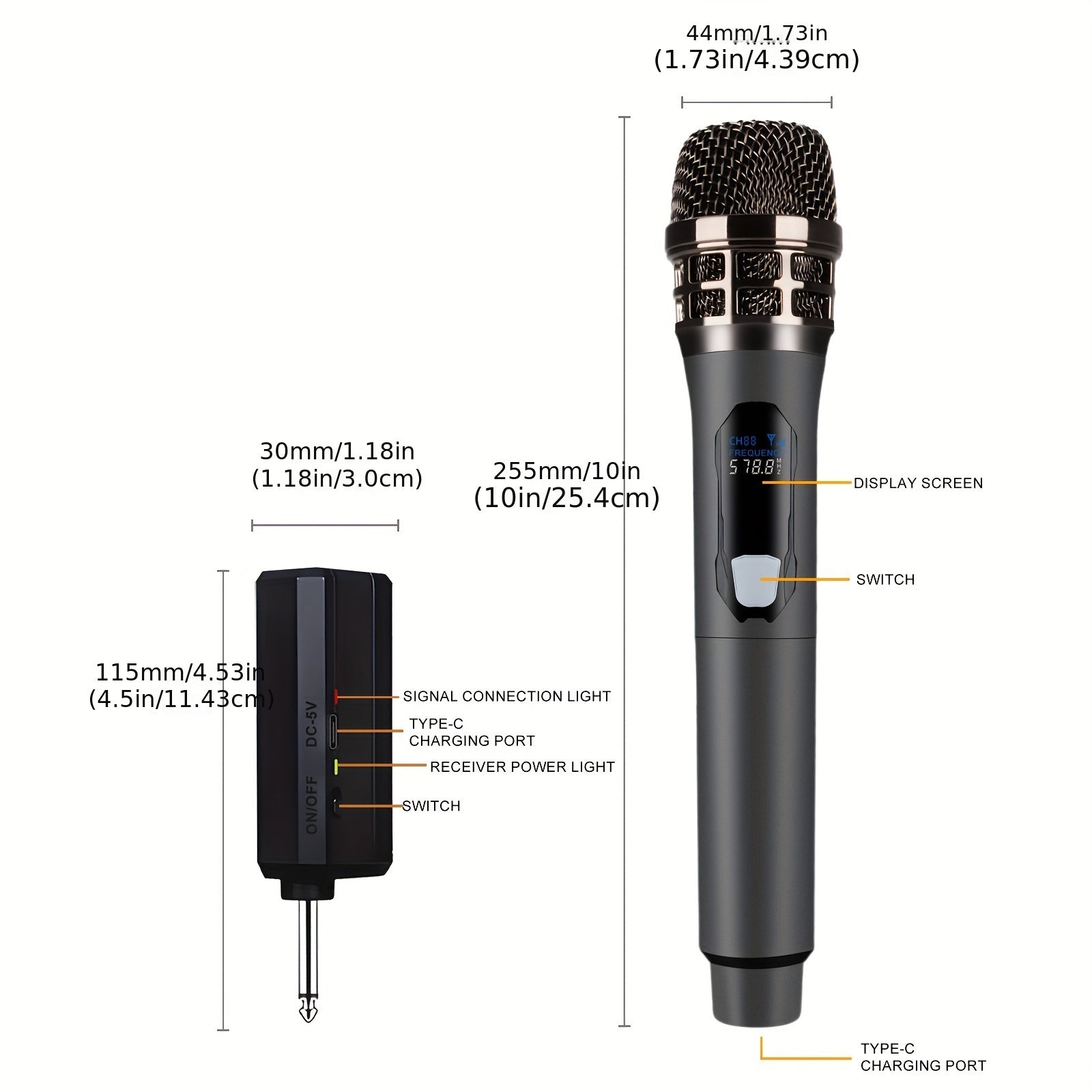 Sistema de Micrófono Dinámico Inalámbrico Profesional de 4pcs/2pcs/1pc - Receptor Recargable, Audio Cristalino, Batería de Larga Duración, Ideal para Fiestas, Iglesia, Reuniones, Bodas, Karaoke, Actuaciones y Discursos Públicos
