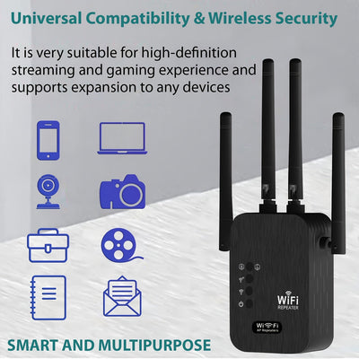 Amplificador de señal Wifi Momoter, modo dual AP/Extensor, fuerte señal Wifi con excelente penetración, soporta 35 dispositivos con 4 antenas para cobertura de 360 grados, incluye puerto Ethernet - Adecuado para oficinas, hogares, cafeterías y otros luga