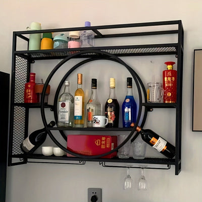 Estante de vino colgante de pared - Estante de exhibición de arte de hierro para el hogar, sala de estar, comedor - Almacenamiento vertical ahorrador de espacio con diseño decorativo de volutas, decoración de vino
