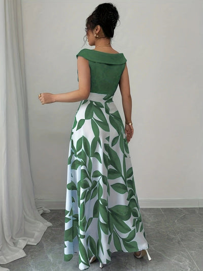 Vestido elegante para mujer con escote en V, estampado floral y bolsillos, línea A, manga corta, cintura entallada y falda fluida, ideal para verano, blanco con diseño de hojas verdes, para uso casual o formal | Vestido estampado floral | Diseño con cint