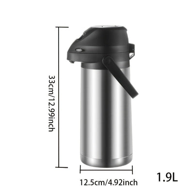 1.9L Olla de Acero Inoxidable con Bomba de Palanca, Termo Aislado de Doble Pared para Bebidas Calientes y Frías, Dispensador Polivalente para Uso en Casa y Oficina
