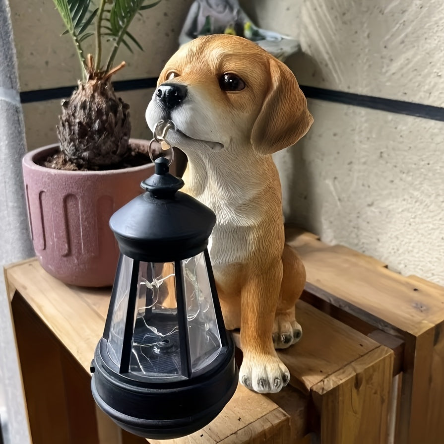 1 pieza de adorno solar para jardín, escultura de perro mordedor mediano, decoración para balcón, patio o interior, material de resina, uso en interiores y exteriores