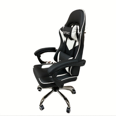 Silla de juego con respaldo reclinable ajustable, tapizado de cuero, estructura de metal y madera dura, relleno, con operación manual, para oficina en casa y dormitorio, adecuada para uso en pisos duros.