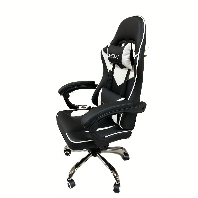 Silla de juego con respaldo reclinable ajustable, tapizado de cuero, estructura de metal y madera dura, relleno, con operación manual, para oficina en casa y dormitorio, adecuada para uso en pisos duros.