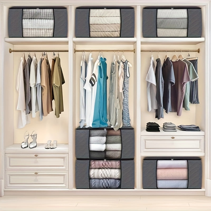 6 piezas Bolsas de Almacenamiento para Ropa, Bolsa Plegable para Mantas Gruesas, Organizador para Dormitorio y Armario, con Asas, Color Gris, Almacenamiento Debajo de la Cama