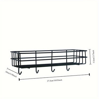 Estante de almacenamiento multifuncional para baño de pared, estante de almacenamiento para cocina, 1 estante de gel de ducha de hierro fundido con gancho, estante de almacenamiento de artículos esenciales para baño de pared sin perforaciones