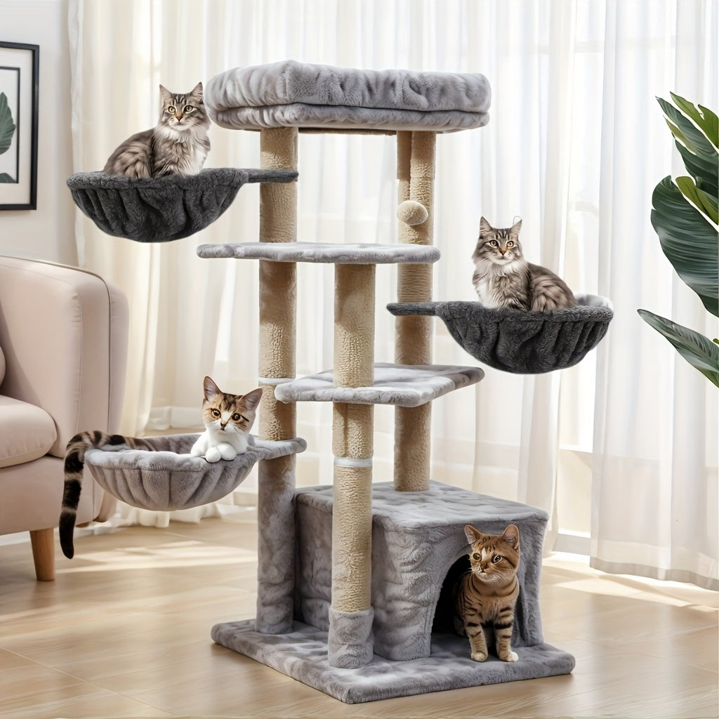 1 pieza, árbol de gato con hamaca, material de acero inoxidable, resistente y duradero con cesta, accesorio de hamaca de árbol de gato cómodo, reemplazo universal de hamaca de árbol de gato grande, adecuado para gatos, hamaca de gato gris de un solo ojo,