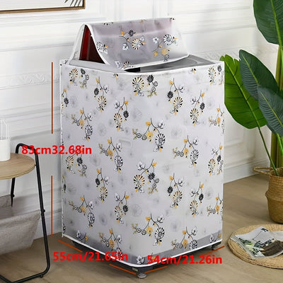 1pc Funda de lavadora hecha de material PE, impermeable, resistente a la intemperie y al polvo, adecuada para lavadoras de carga superior de 6-8 Kg con pulsador, con un diseño decorativo.