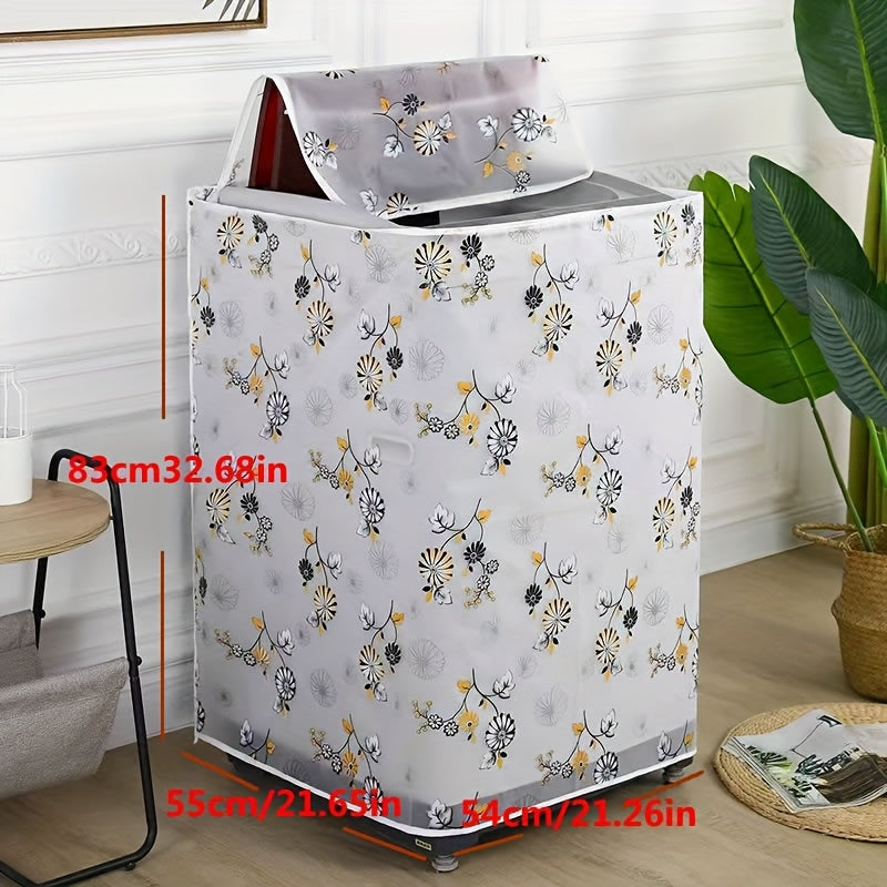 1pc Funda de lavadora hecha de material PE, impermeable, resistente a la intemperie y al polvo, adecuada para lavadoras de carga superior de 6-8 Kg con pulsador, con un diseño decorativo.