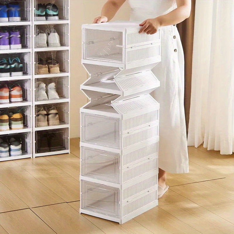 Organizador de zapatos apilable de 6 niveles - Armario plegable para zapatos con puertas transparentes, gabinete de almacenamiento multinivel de plástico resistente para tenis, botas y accesorios, diseño antipolvo para hogar/oficina, organizador de zapat