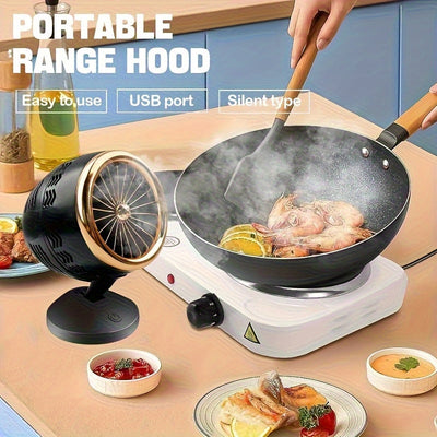 Ventilador de Cocina Portátil Compacto y Silencioso con 3 Velocidades Ajustables y Filtro Extraíble - Campana Extractora Giratoria 360° para Cocción, Parrilla y Fondue - Ideal para Hogar, BBQ y Espacios Pequeños, Accesorio para Parrillas, Diseño Ahorrado