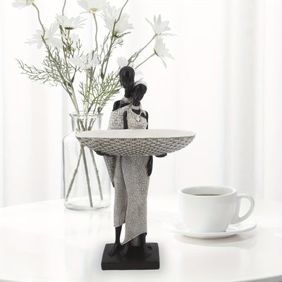 Estatua de Pareja Africana Vintage Dorada - Figura de Arte Tribal con Bandeja de Almacenamiento para Llaves para Decoración del Hogar, Perfecta para Sala de Estar, Estantería y Mesa, Regalo Ideal de Inauguración para Mujeres, Lo Mejor para Navidad