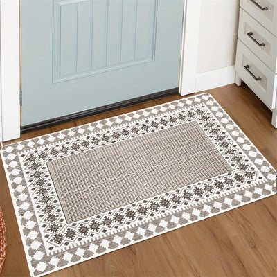 1 pieza de alfombrilla tejida estilo bohemio, alfombrilla rectangular antideslizante, suave y lavable en máquina, fibra de poliéster, adecuada para sala de estar, dormitorio y entrada.
