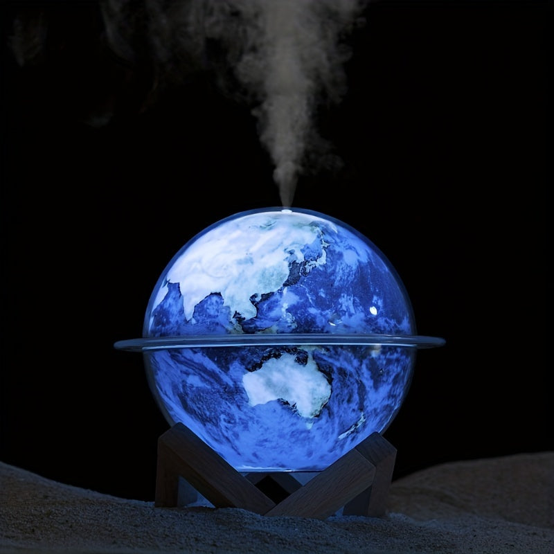 Humidificador USB Creativo de Navidad Tierra Azul con Luz Colorida Máquina de Aromaterapia para Dormitorio Bola de Luz Nocturna LED Adorno de Escritorio Lámpara Silenciosa de Ambiente 330ml, Sin Batería Incluida, Alimentado por USB