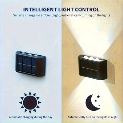 2 pzas. luces solares para pared exterior, luces de pared con doble cabezal, iluminación hacia arriba y abajo, 6 luces LED solares para jardín, calle o paisaje, decorativas, ideales para jardín, patio y balcón, con batería recargable de níquel, capacidad