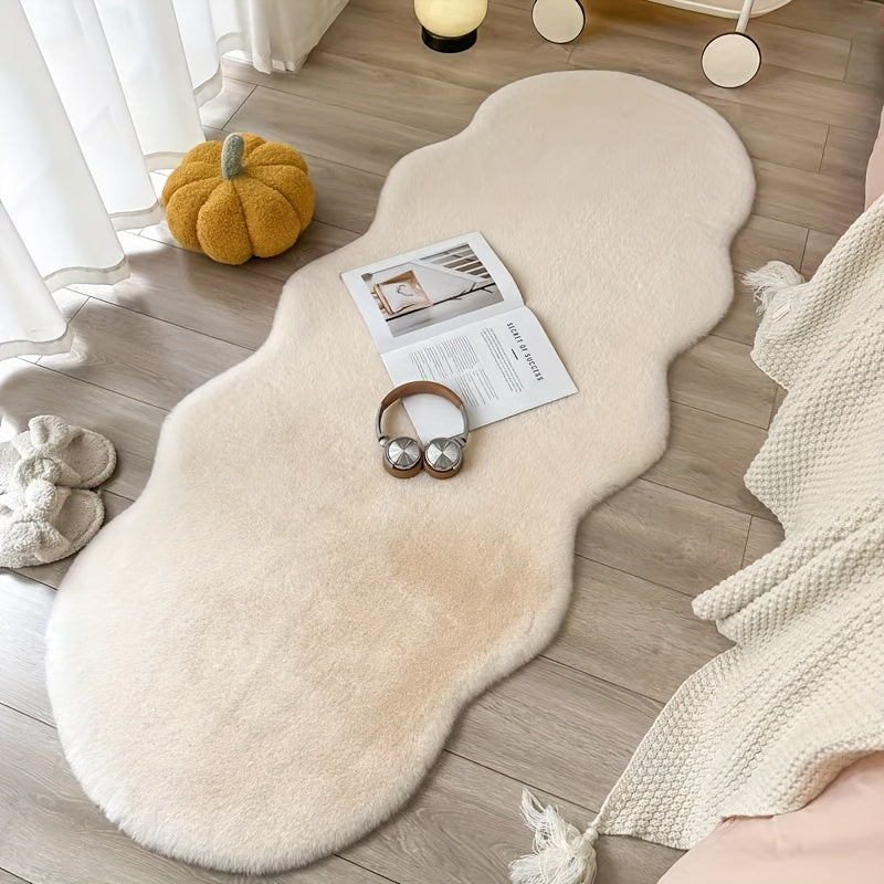 Alfombra suave de pelo de conejo sintético blanco - Poliéster peludo de pelo bajo, lavable a máquina, acogedora y cómoda para decoración de dormitorio, oficina o sala de estar, decoración hogareña acogedora | Diseño moderno de alfombra | Alfombra de fibr