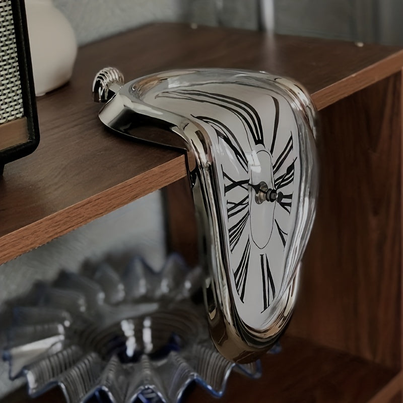 1 Unidad De Relojes De Pared Con Números Romanos Torcidos Surrealistas, Reloj De Estilo Surrealista, Accesorio Para El Hogar, Decoración De Reloj De Pared Distorsionada De Fusión, Decoración Del Hogar