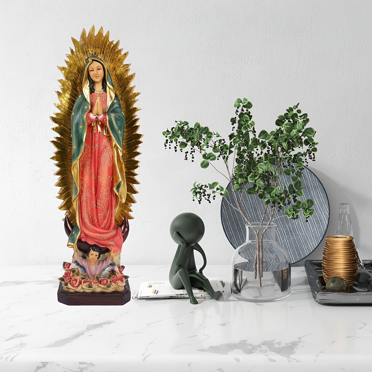 [Estatua de Nuestra Señora de Guadalupe] Estatua Católica Tradicional de María de Resina de 8In/12In/15In, 1ud Figura de Nuestra Señora de Guadalupe - Decoración de Mesa para el Hogar en Pascua y Regalo del Día de la Madre
