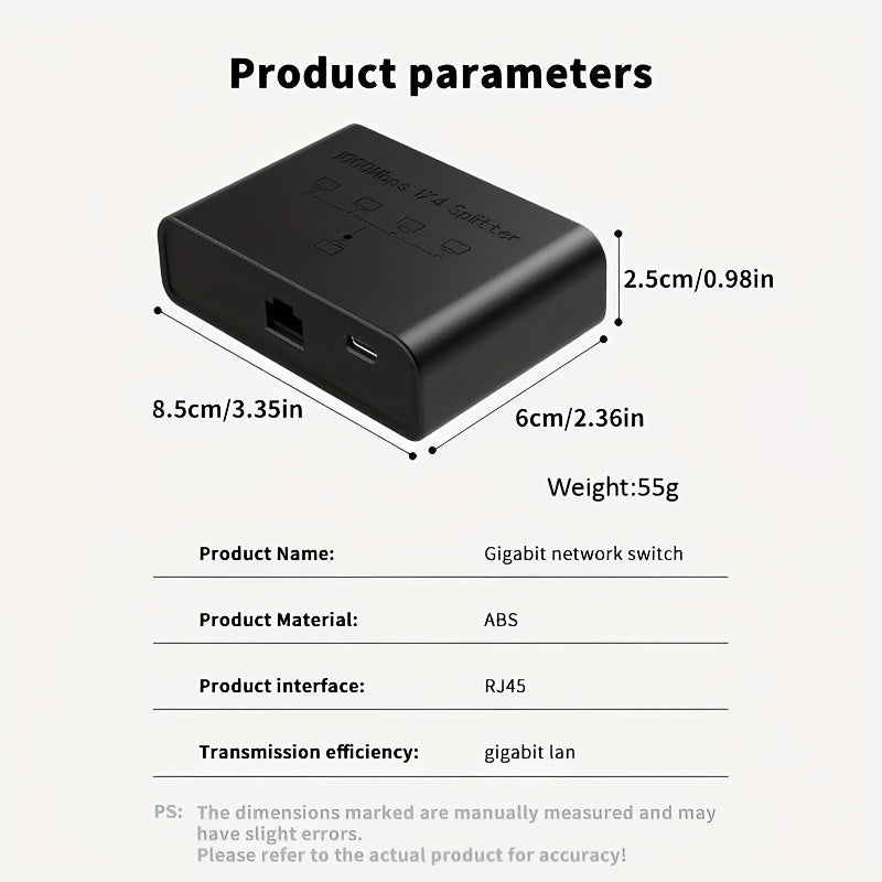 Divisor de cable Ethernet 1 a 4 1000 Mbps, Divisor de cable de Internet Dockteck 2,54 pulgadas 4 salidas Alta velocidad de red Gigabit para LAN Puerto RJ45 Router Switch Trabaja con cable Cat5/5e/6/7/8